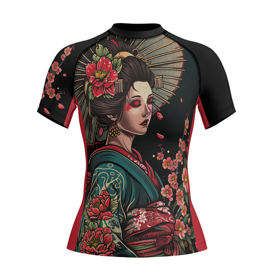 Rashninja Geisha with Wagasa Poise Women's Short Sleeve Rash Guard