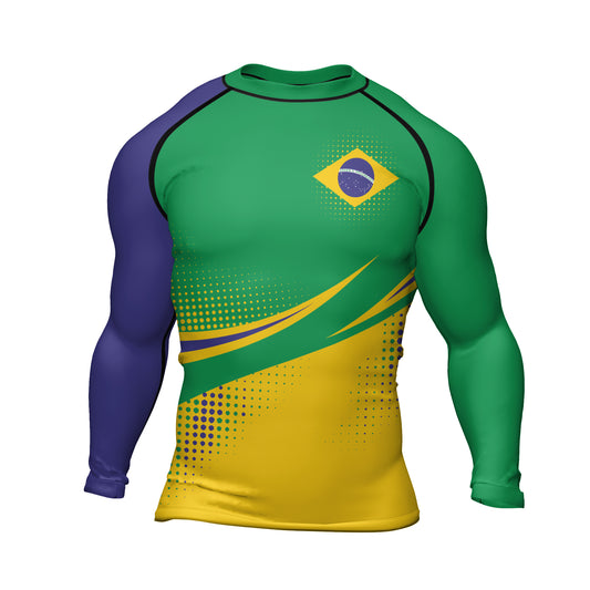 Rashninja Brazilian Green and Gold Victory Men's Long Sleeve Rash Guard