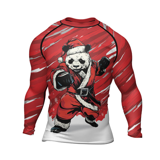 Rashninja Red Santa Panda Kung Fu Men's Long Sleeve Rash Guard