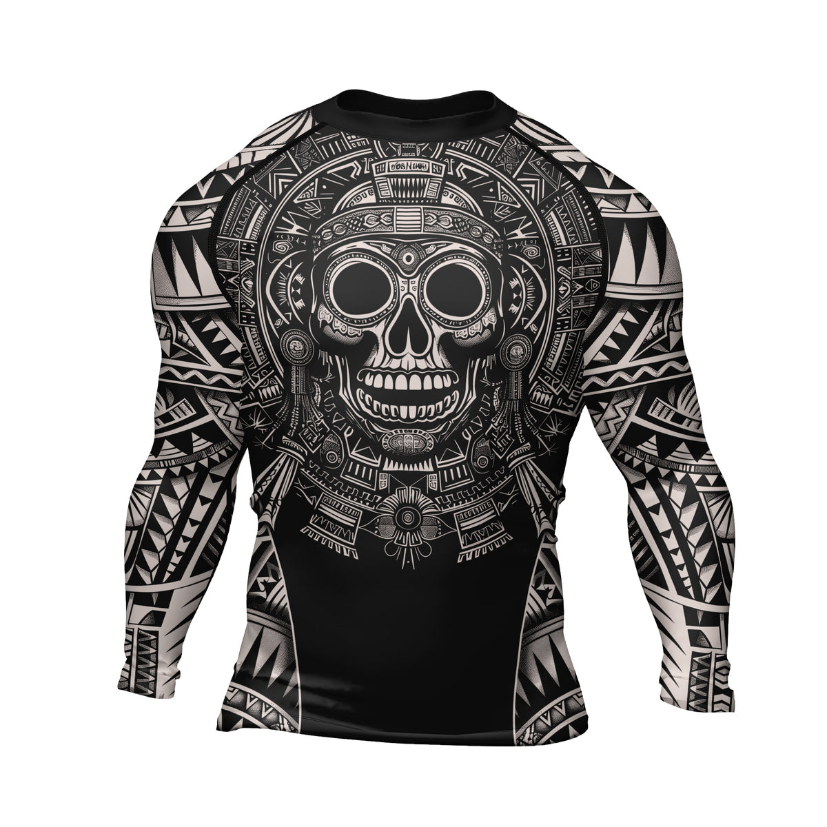 Rashninja Aztec Tribe Warrior Cranium Men's Long Sleeve Rash Guard