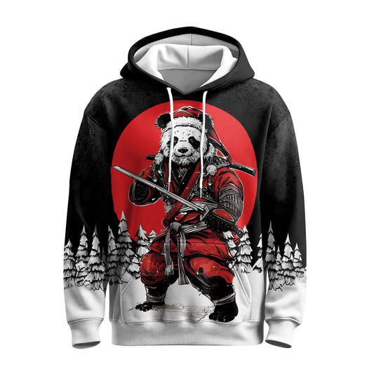 Rashninja Black Samurai Christmas Panda AOP Hoodie