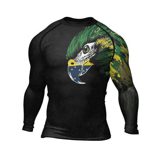 Rashninja Bird Warrior with Brazil Flag Men's Long Sleeve Rash Guard