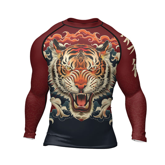 Rashninja Tiger Cloud Black Red Men's Long Sleeve Rash Guard