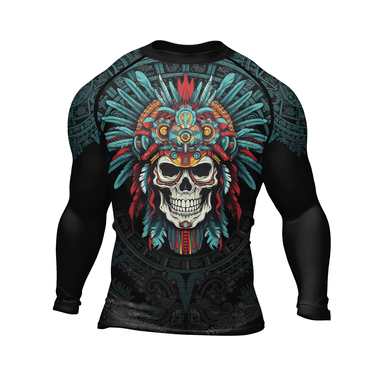 Rashninja Aztec Chief Cranium Men's Long Sleeve Rash Guard