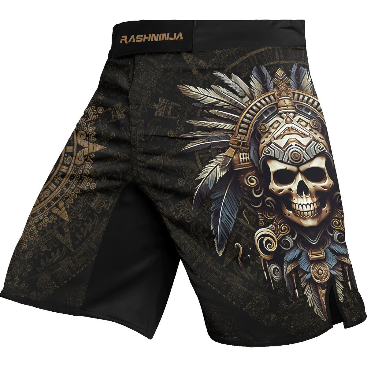 Rashninja Aztec Tribe Headman Skull Men's Fight Shorts | MMA Shorts