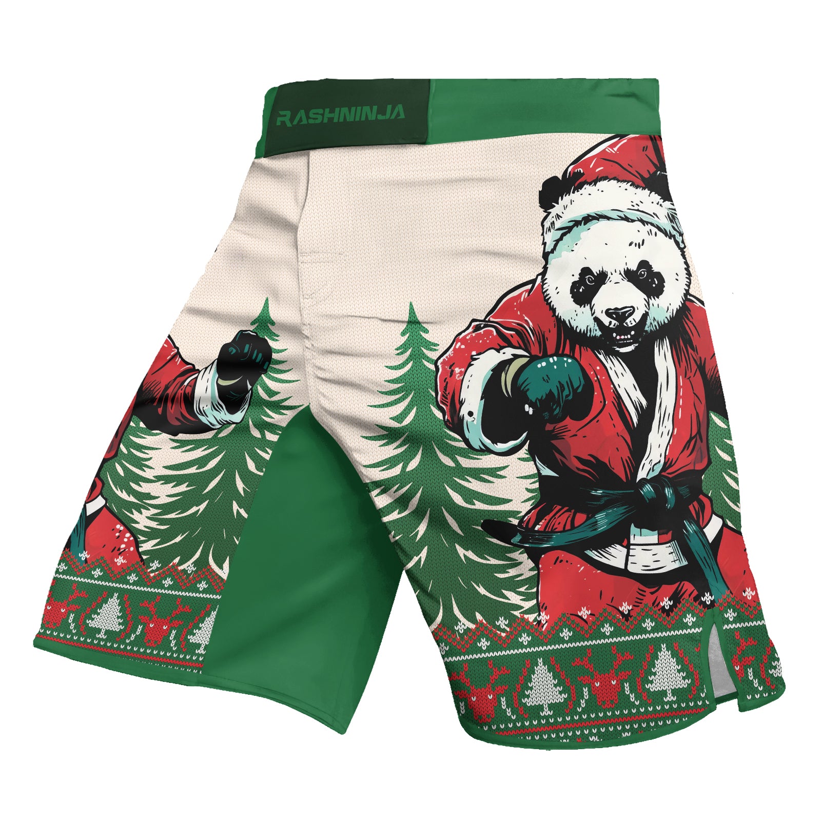 Rashninja Green Christmas Panda Kung Fu Men's Fight Shorts