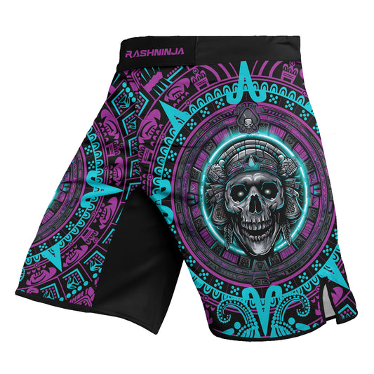 Rashninja Aztec Sun Stone Skull Men's Fight Shorts