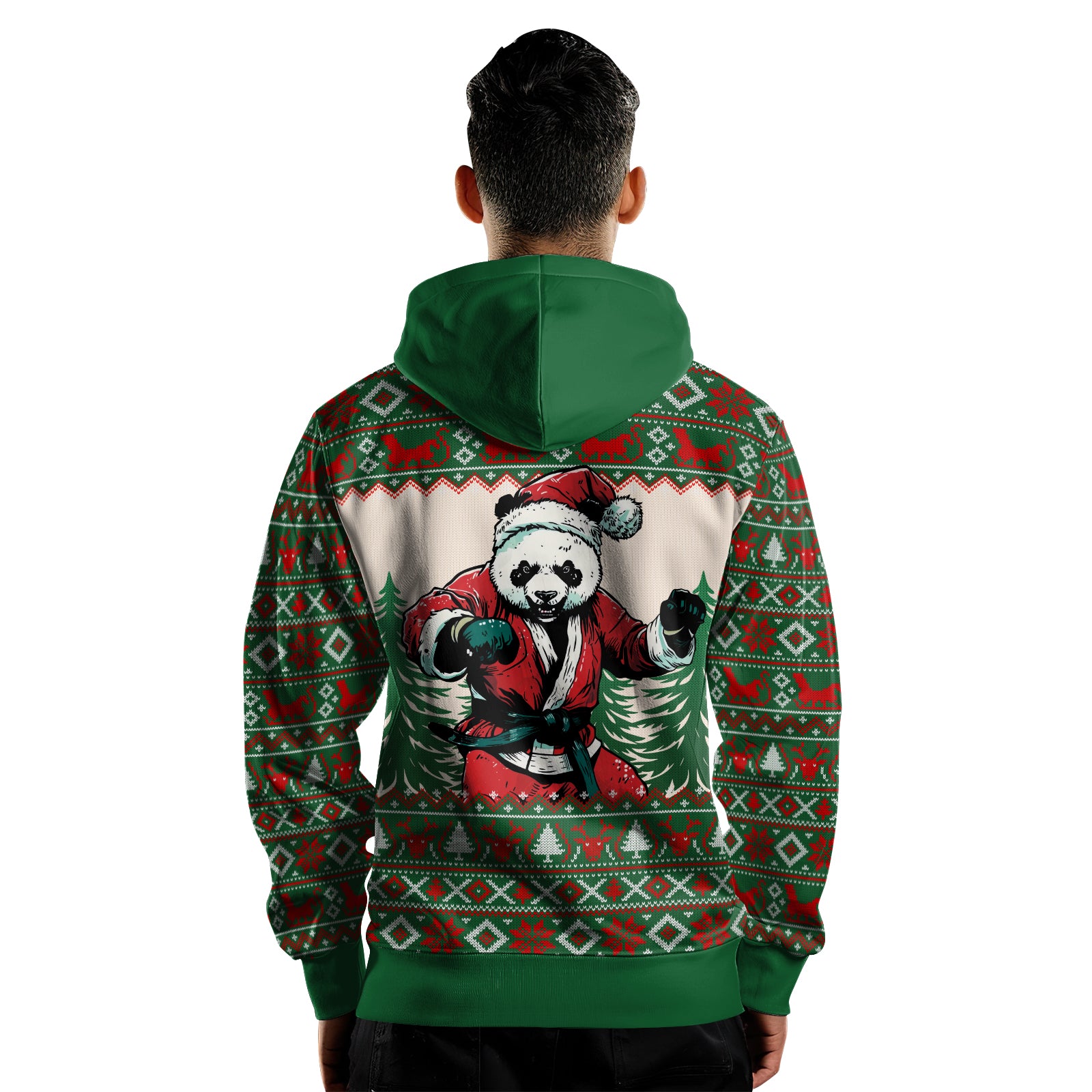 Rashninja Green Christmas Panda Kung Fu AOP Hoodie