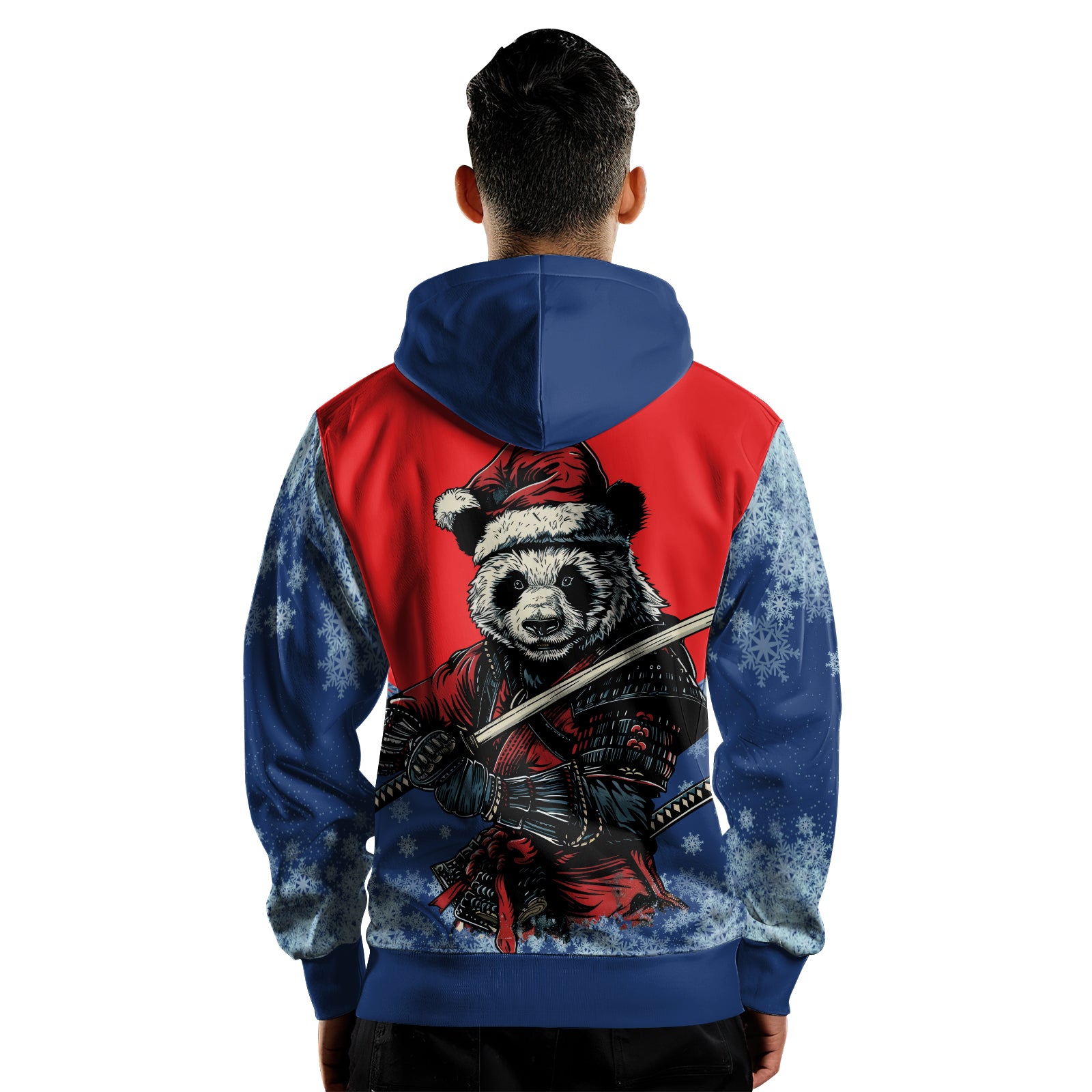 Rashninja Blue Samurai Christmas Panda AOP Hoodie