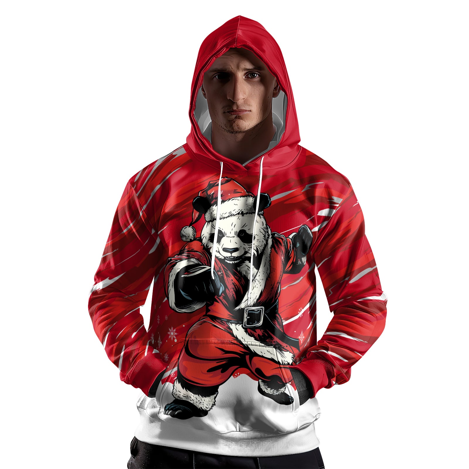 Rashninja Red Santa Panda Kung Fu AOP Hoodie