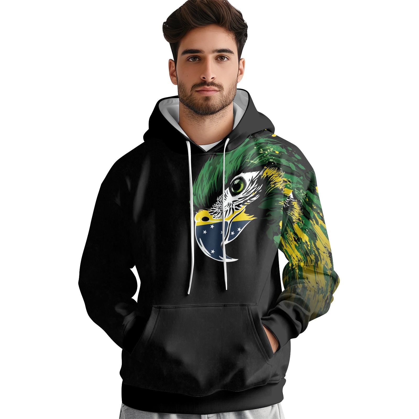 Rashninja Bird Warrior with Brazil Flag AOP Hoodie |Brazil Flag Hoodie