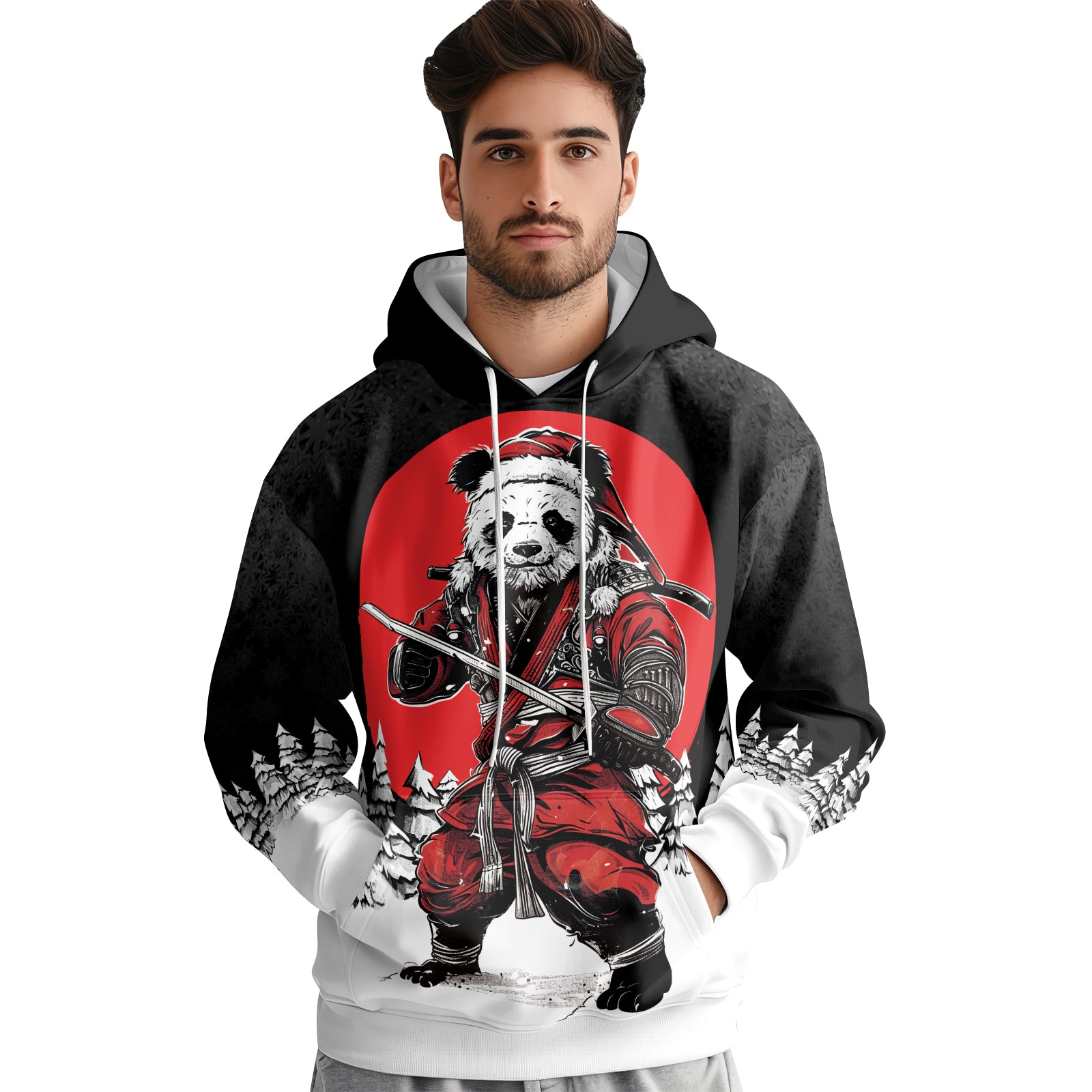 Rashninja Black Samurai Christmas Panda AOP Hoodie