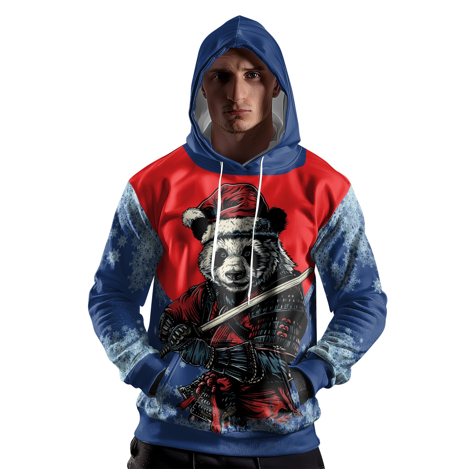 Rashninja Blue Samurai Christmas Panda AOP Hoodie