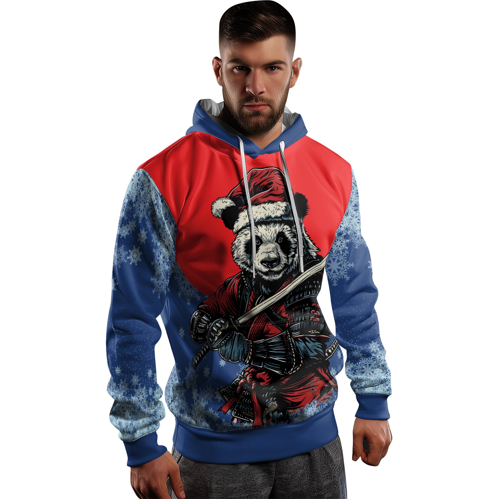 Rashninja Blue Samurai Christmas Panda AOP Hoodie