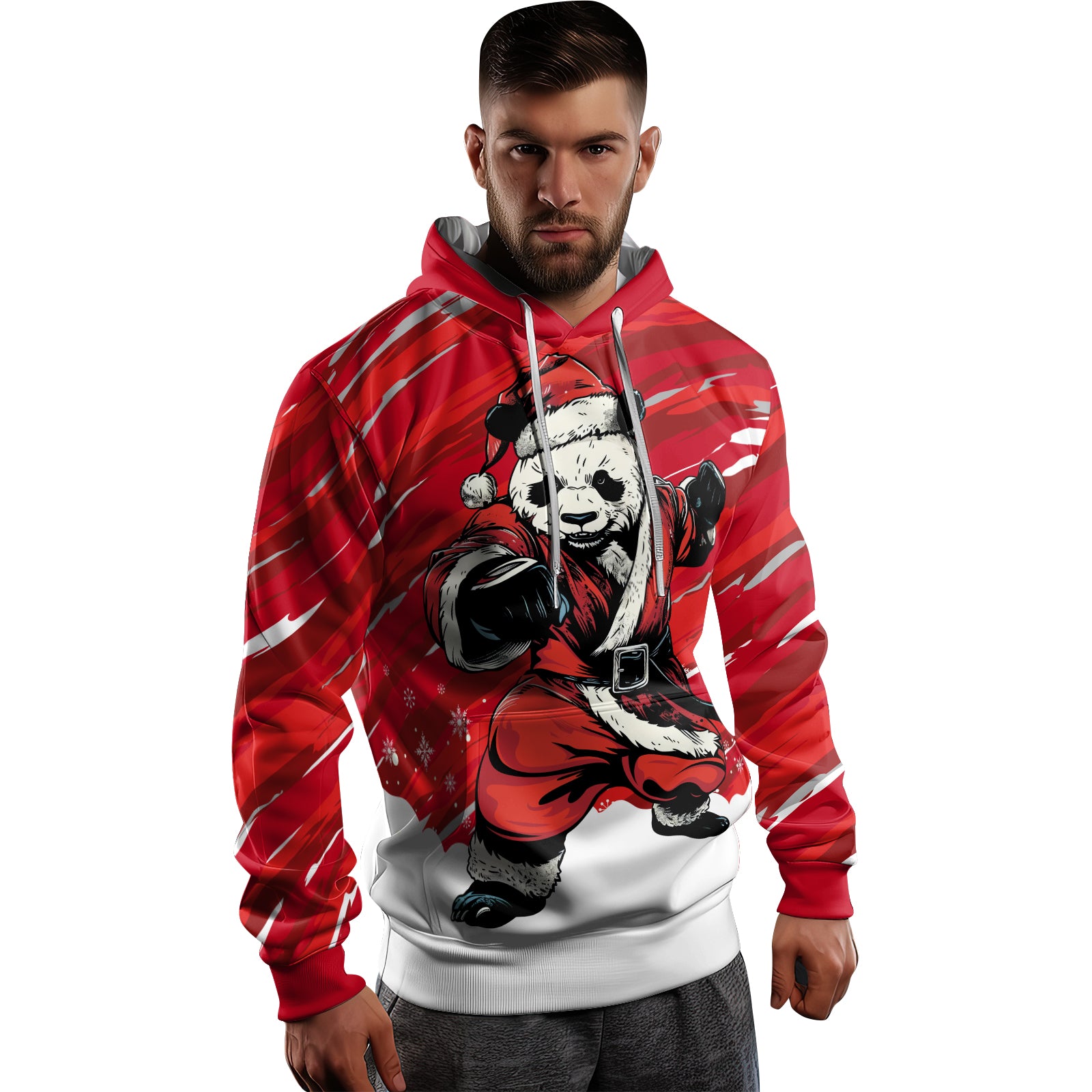 Rashninja Red Santa Panda Kung Fu AOP Hoodie