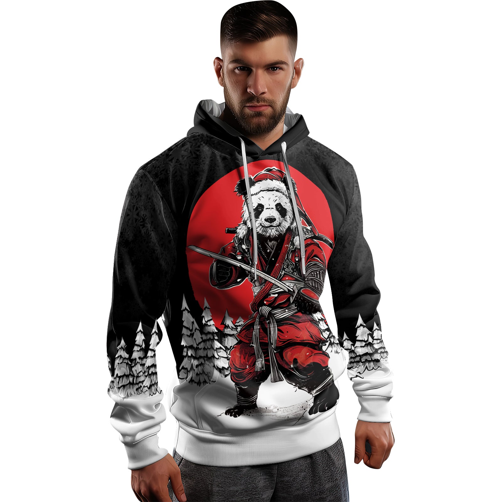 Rashninja Black Samurai Christmas Panda AOP Hoodie