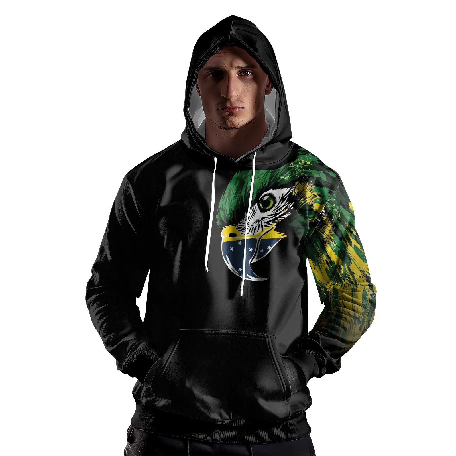 Rashninja Bird Warrior with Brazil Flag AOP Hoodie |Brazil Flag Hoodie