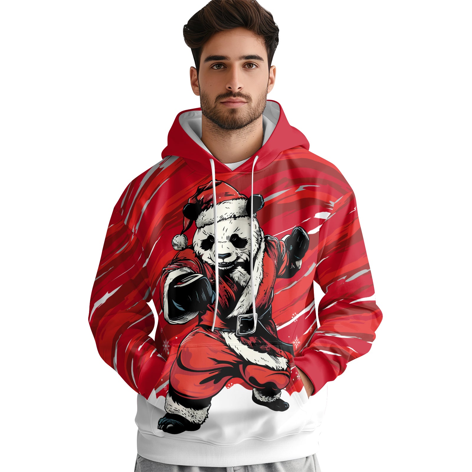 Rashninja Red Santa Panda Kung Fu AOP Hoodie