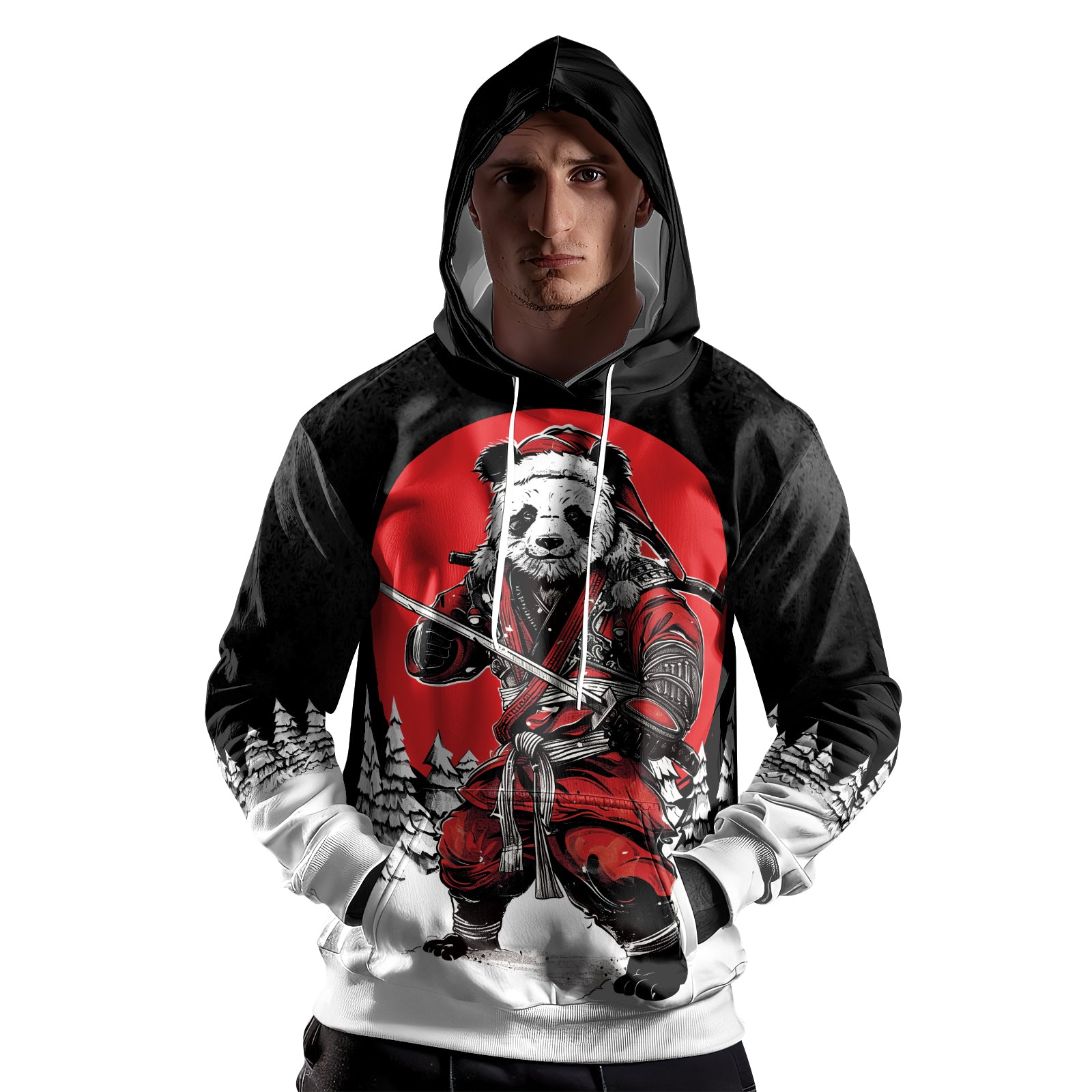 Rashninja Black Samurai Christmas Panda AOP Hoodie