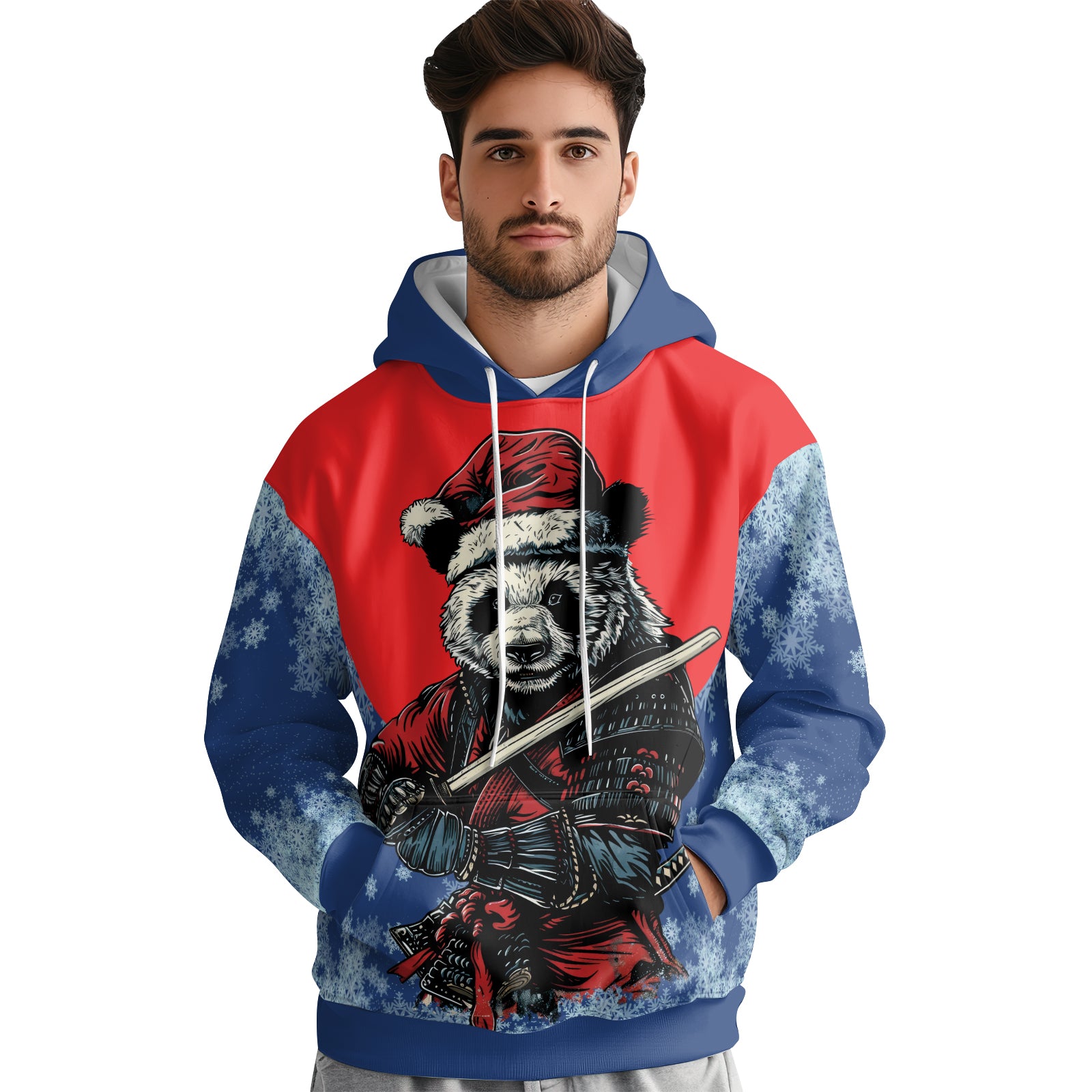 Rashninja Blue Samurai Christmas Panda AOP Hoodie