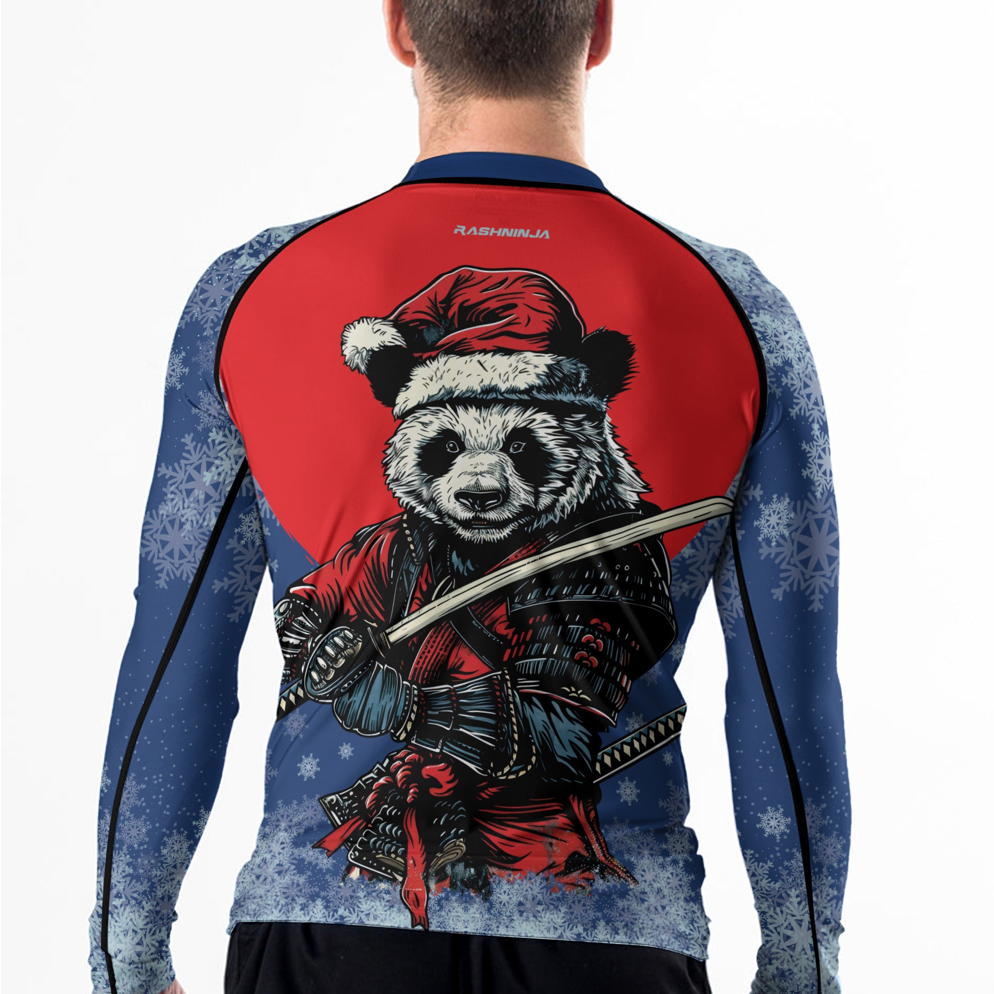 Rashninja Blue Samurai Christmas Panda Men's Long Sleeve Rash Guard