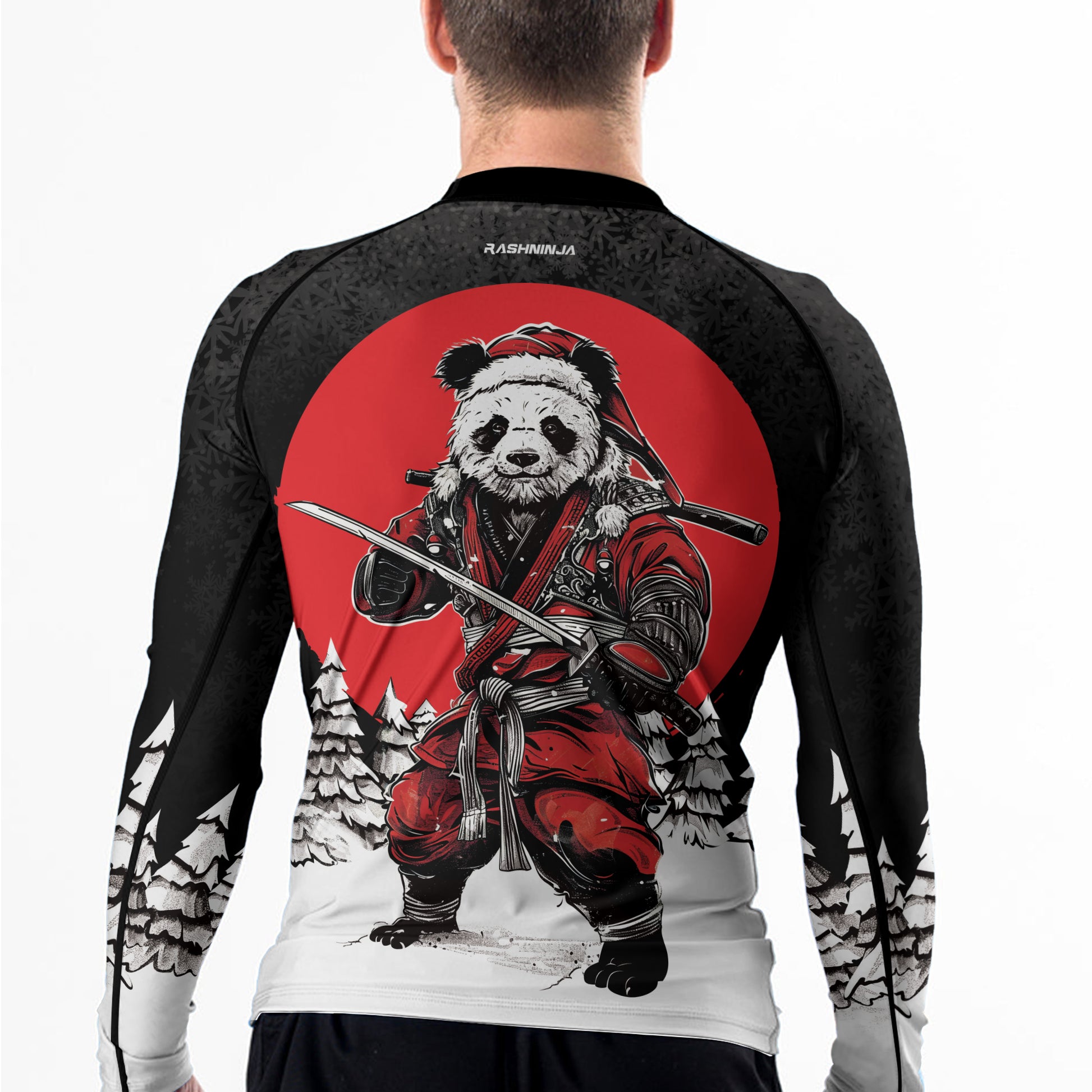 Rashninja Black Samurai Christmas Panda Men's Long Sleeve Rash Guard