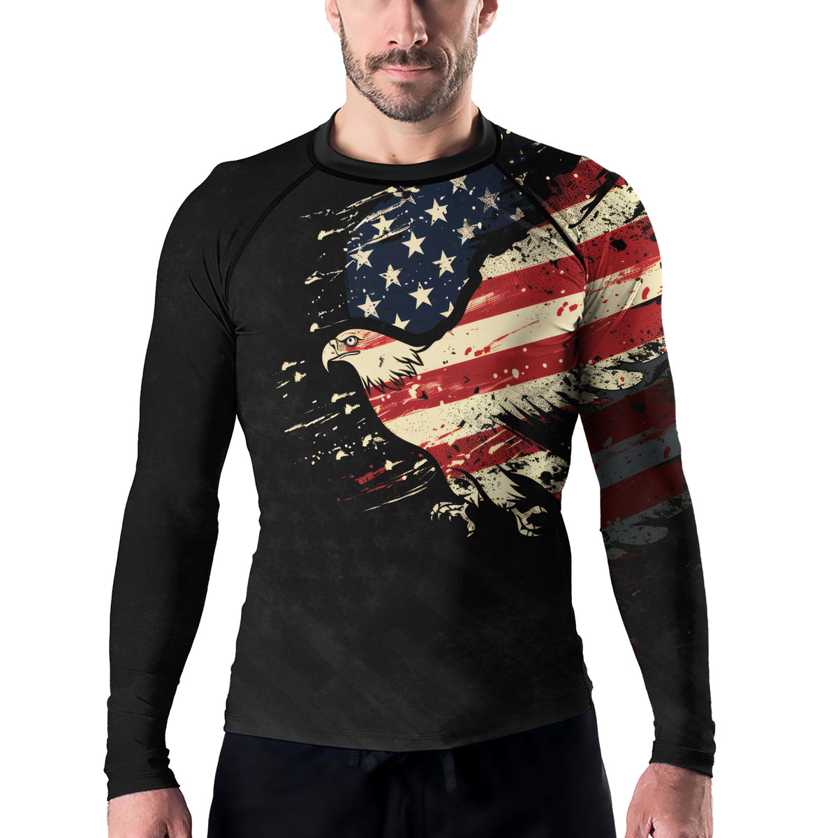 Rashninja Eagle American Flag Men's Long Sleeve Rash Guard