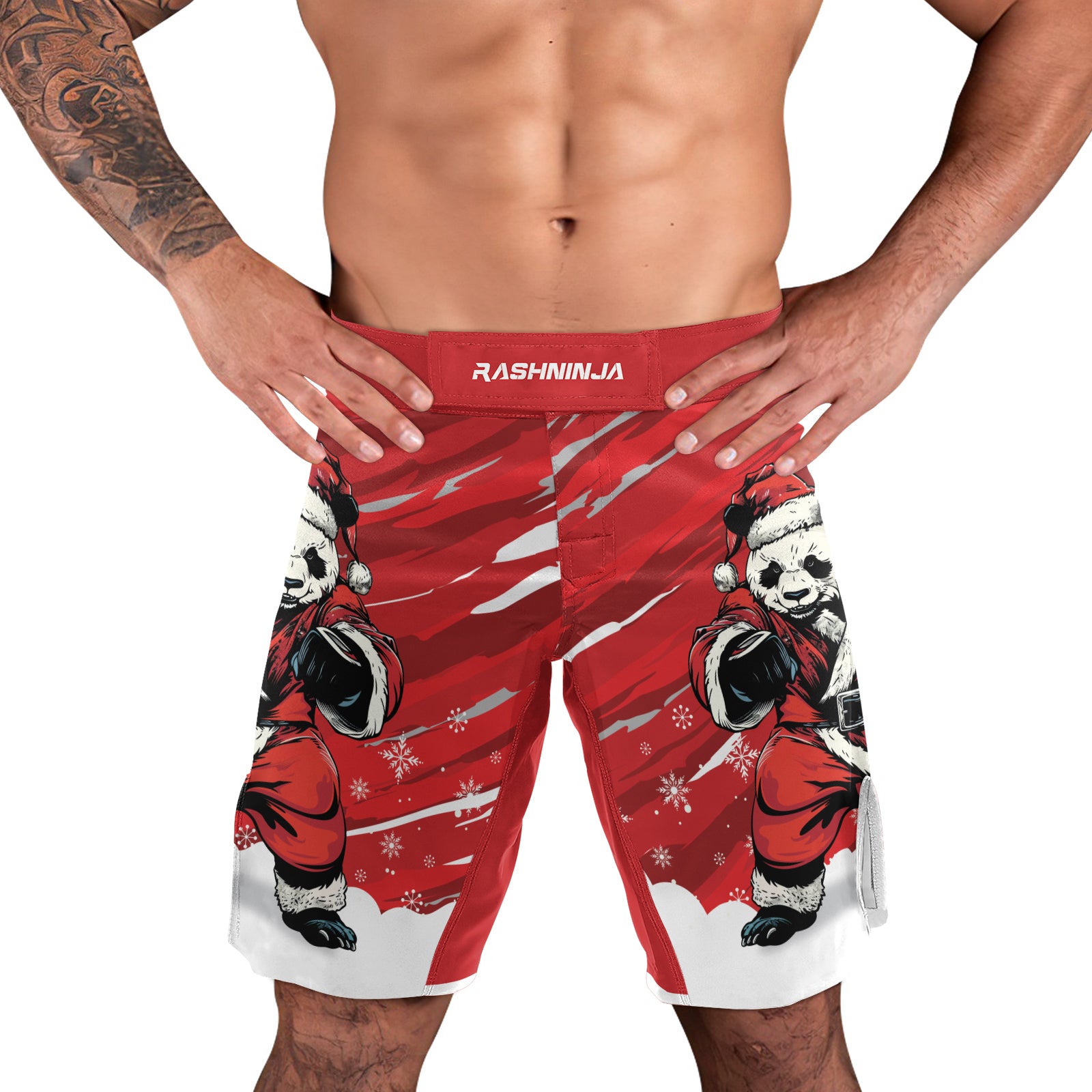 Rashninja Red Santa Panda Kung Fu Men's Fight Shorts