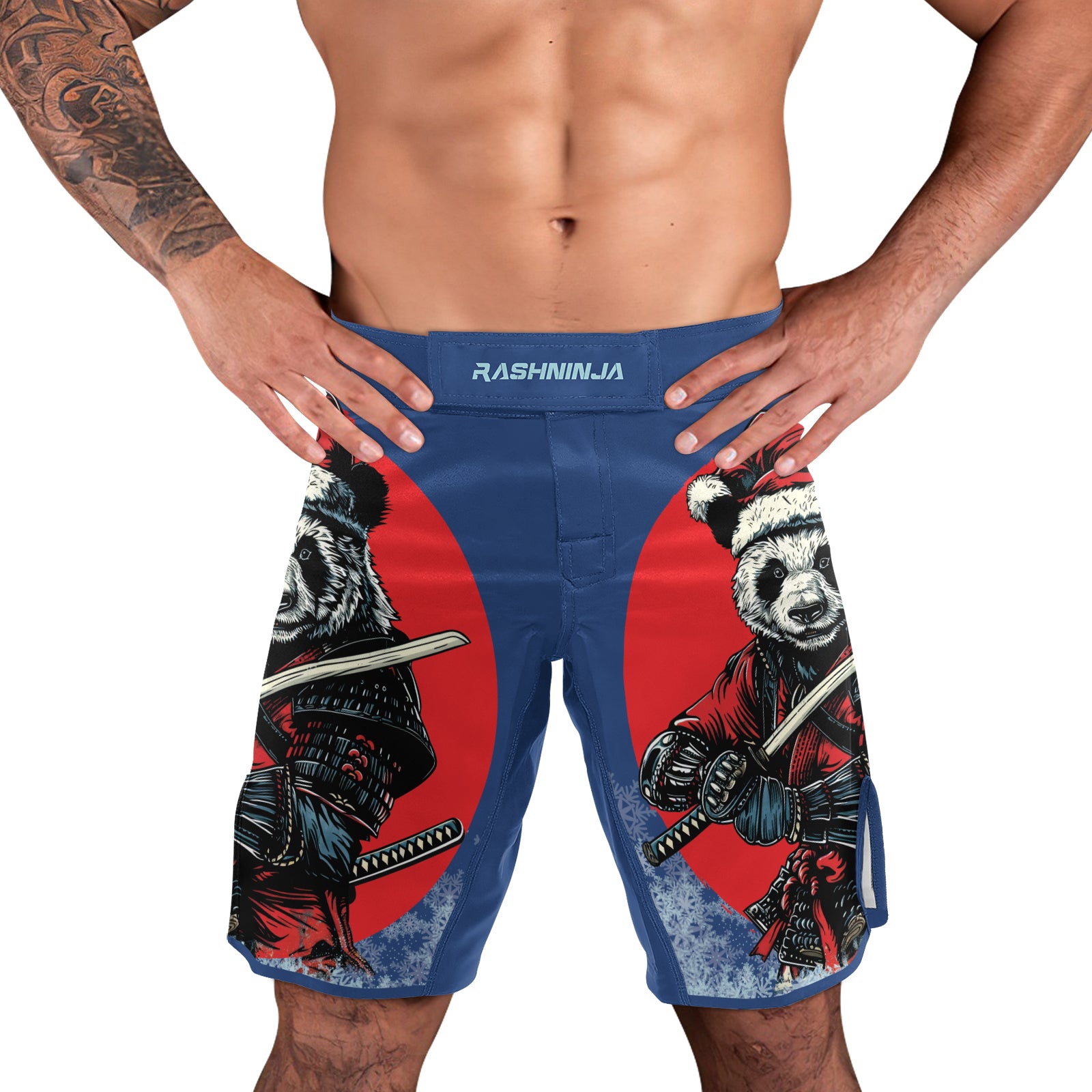 Rashninja Blue Samurai Christmas Panda Men's Fight Shorts