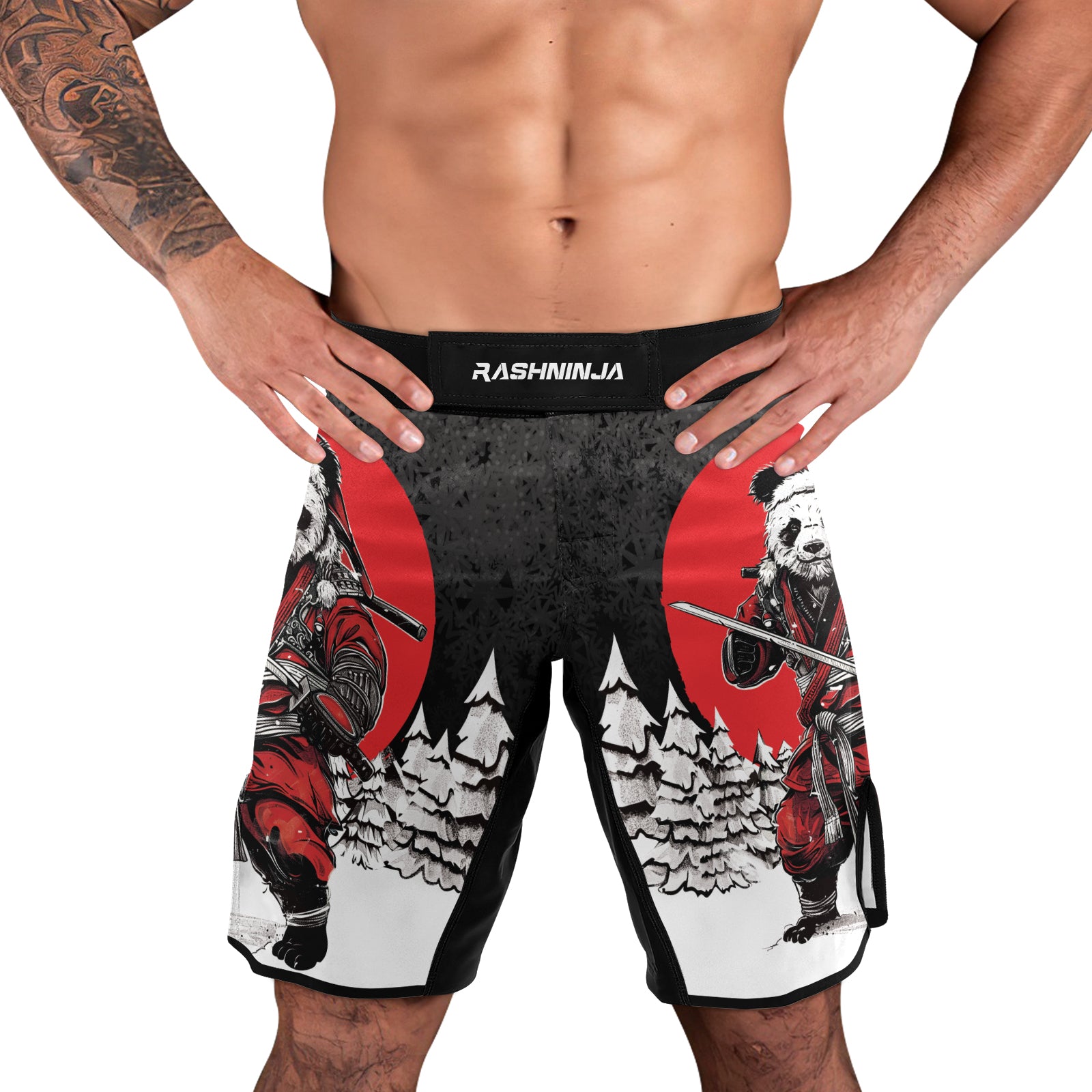 Rashninja Black Samurai Christmas Panda Men's Fight Shorts