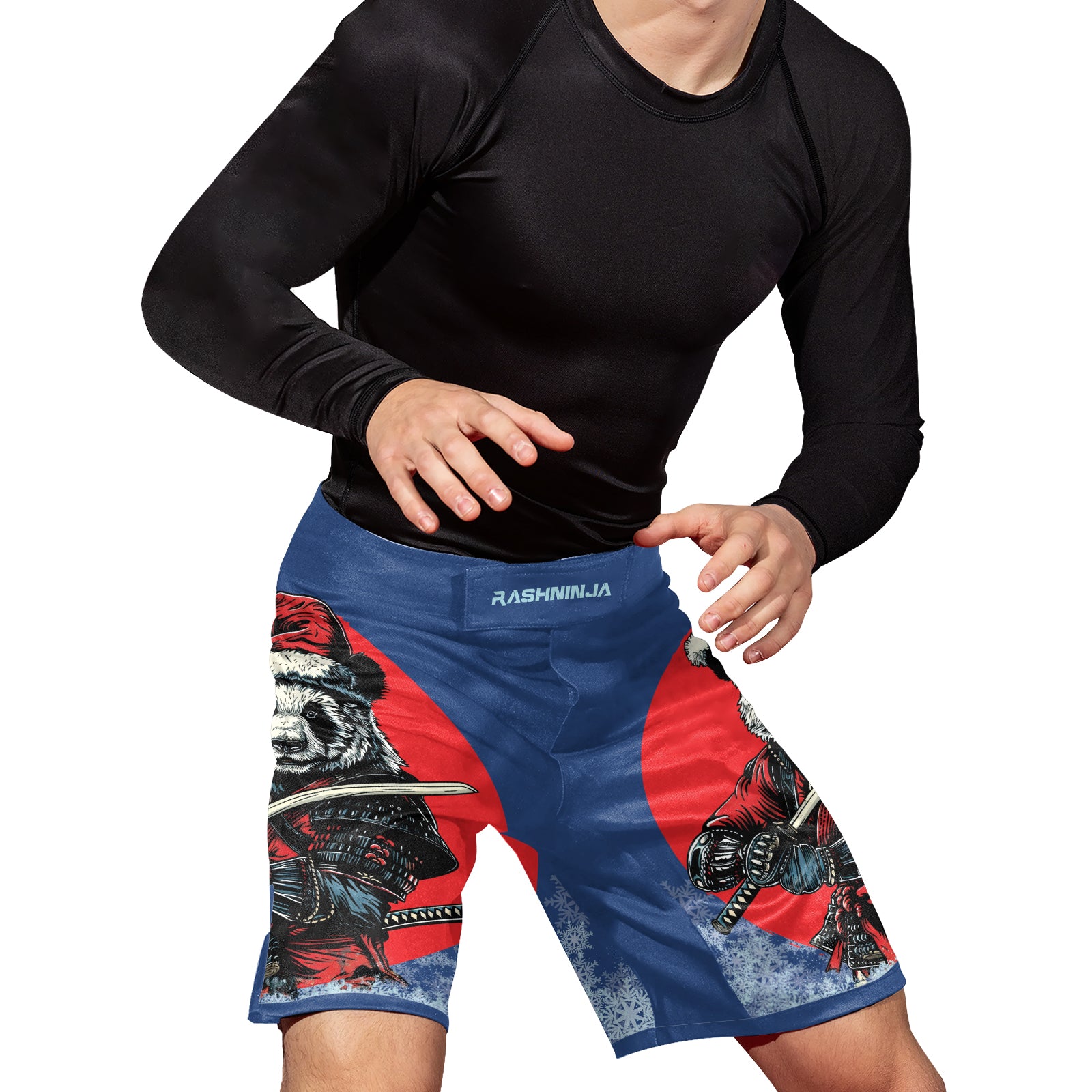 Rashninja Blue Samurai Christmas Panda Men's Fight Shorts