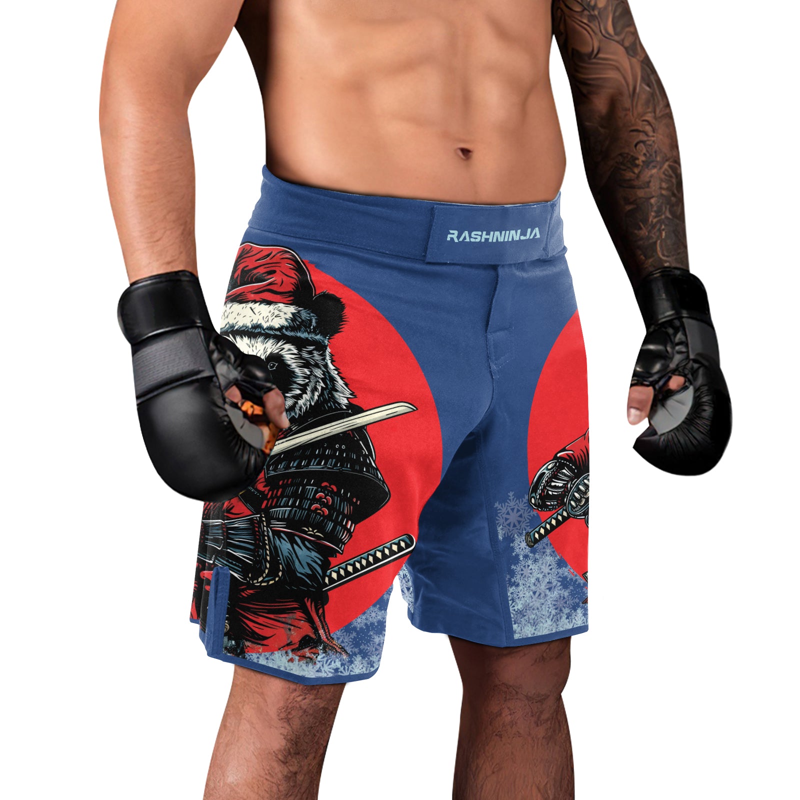 Rashninja Blue Samurai Christmas Panda Men's Fight Shorts