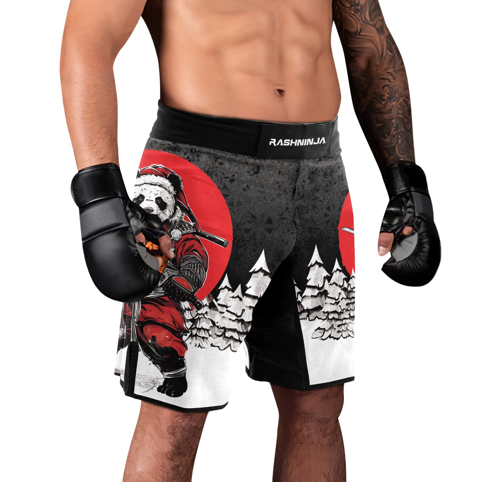 Rashninja Black Samurai Christmas Panda Men's Fight Shorts