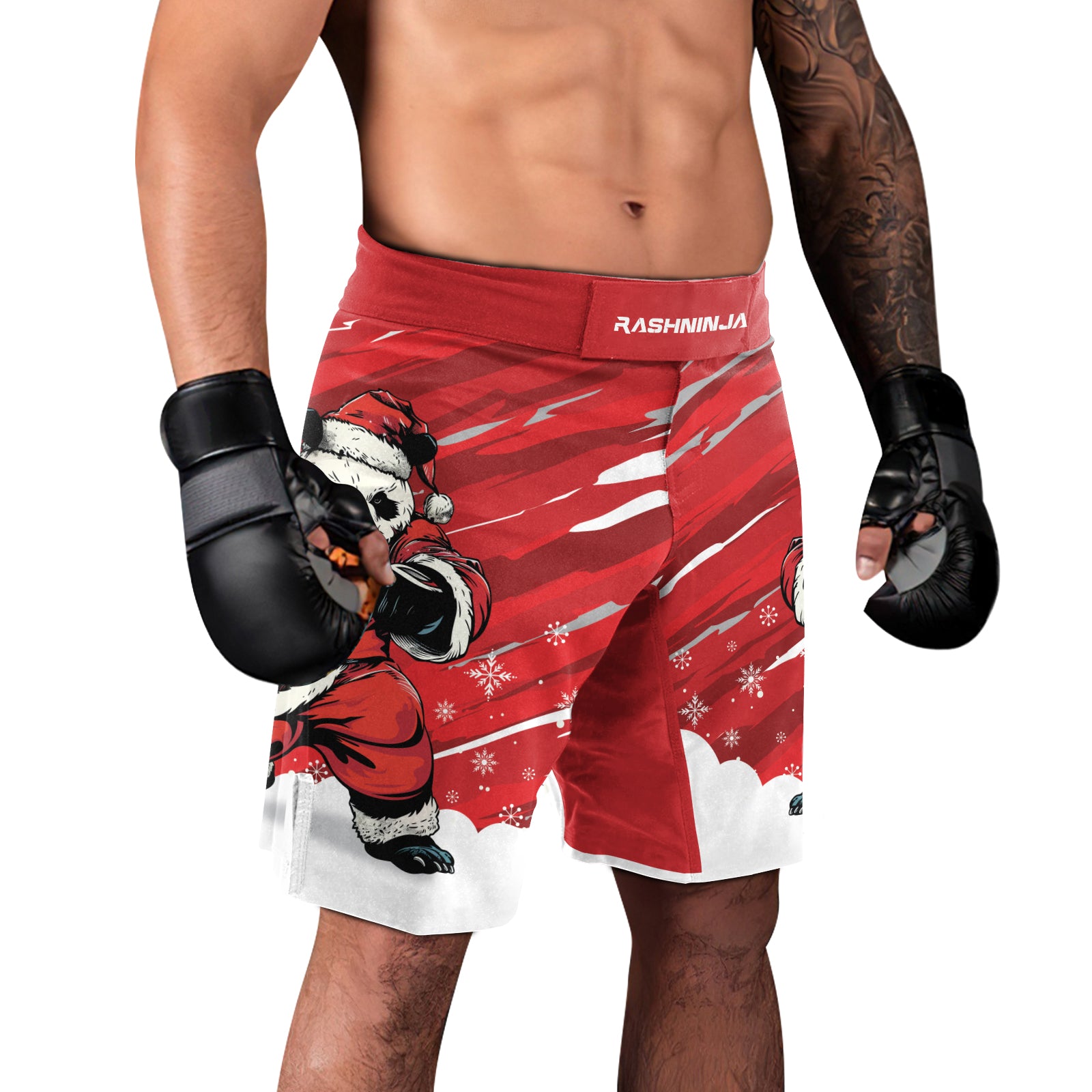 Rashninja Red Santa Panda Kung Fu Men's Fight Shorts