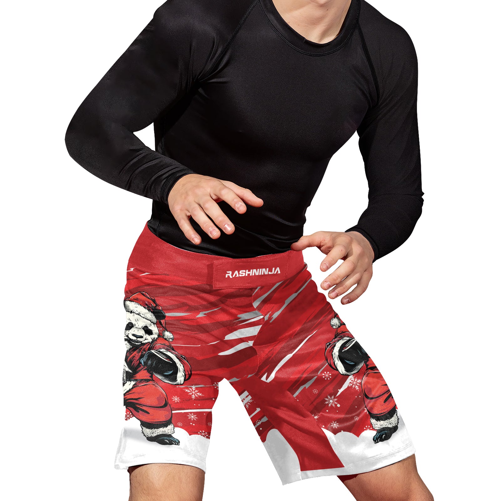 Rashninja Red Santa Panda Kung Fu Men's Fight Shorts