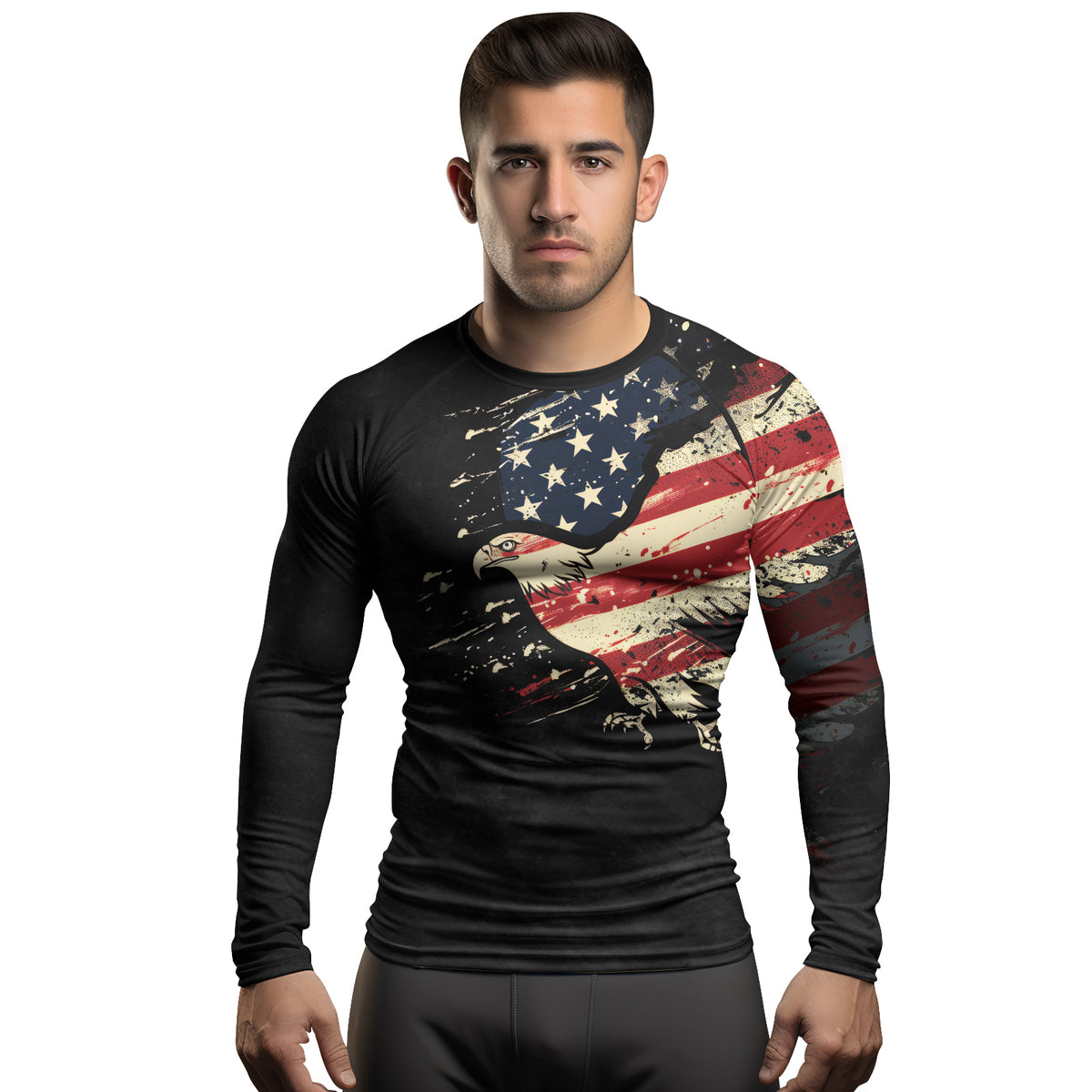 Rashninja Eagle American Flag Men's Long Sleeve Rash Guard