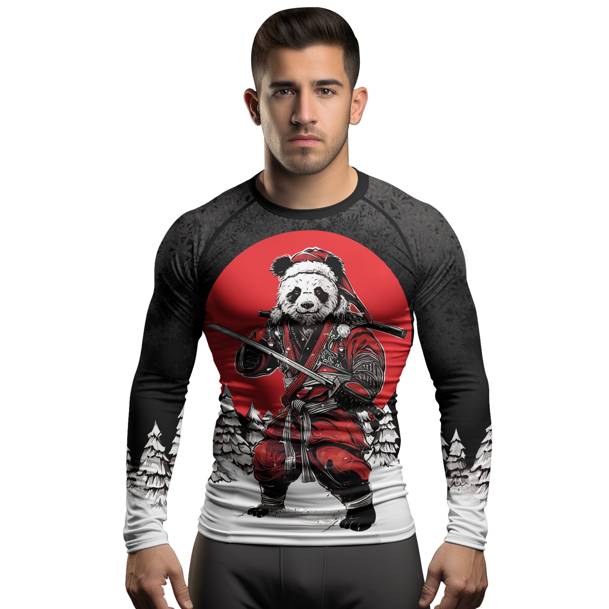 Rashninja Black Samurai Christmas Panda Men's Long Sleeve Rash Guard