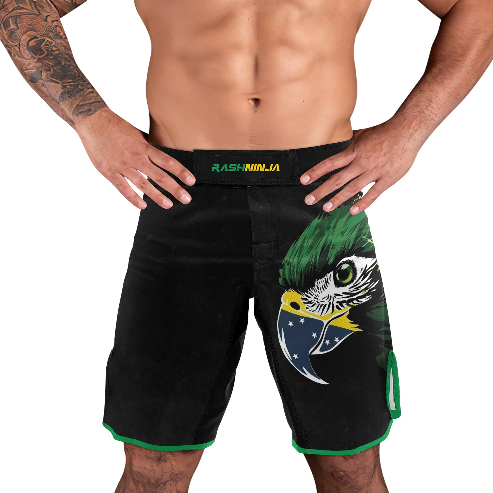 Rashninja Bird Warrior with Brazil Flag Men's Fight Shorts