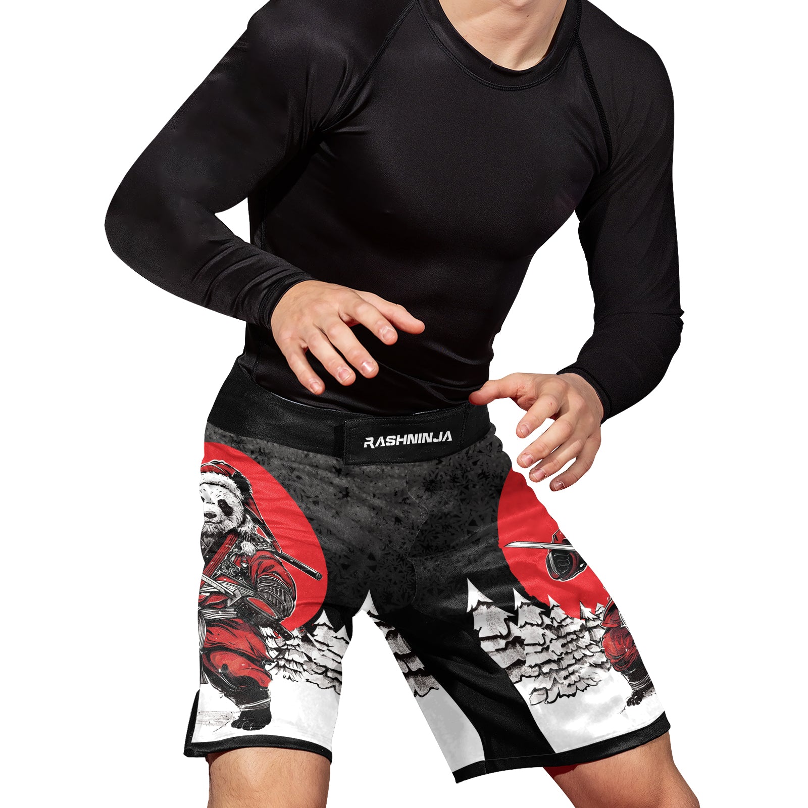 Rashninja Black Samurai Christmas Panda Men's Fight Shorts