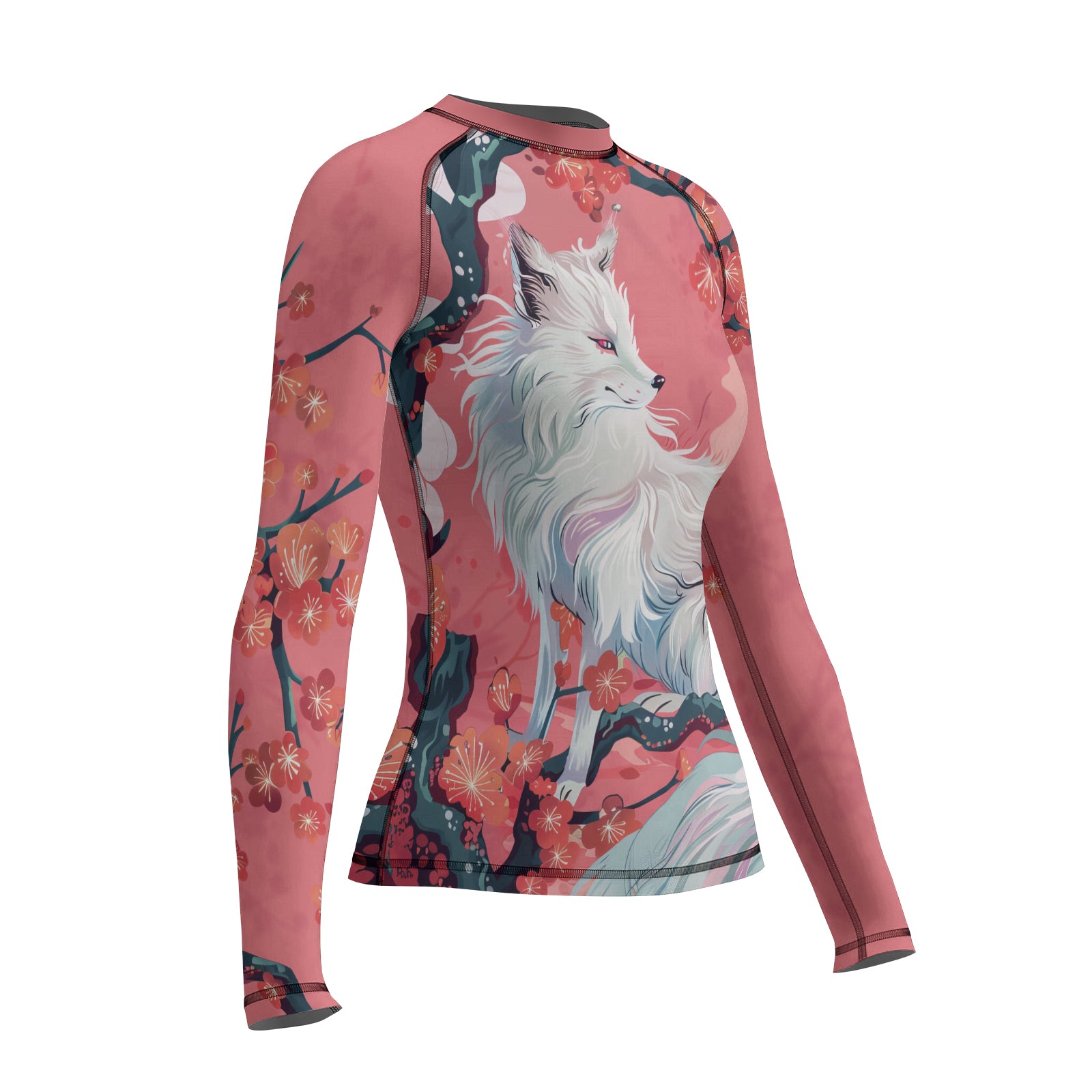 Rashninja White Kitsune with Sakura Women's Long Sleeve Rash Guard