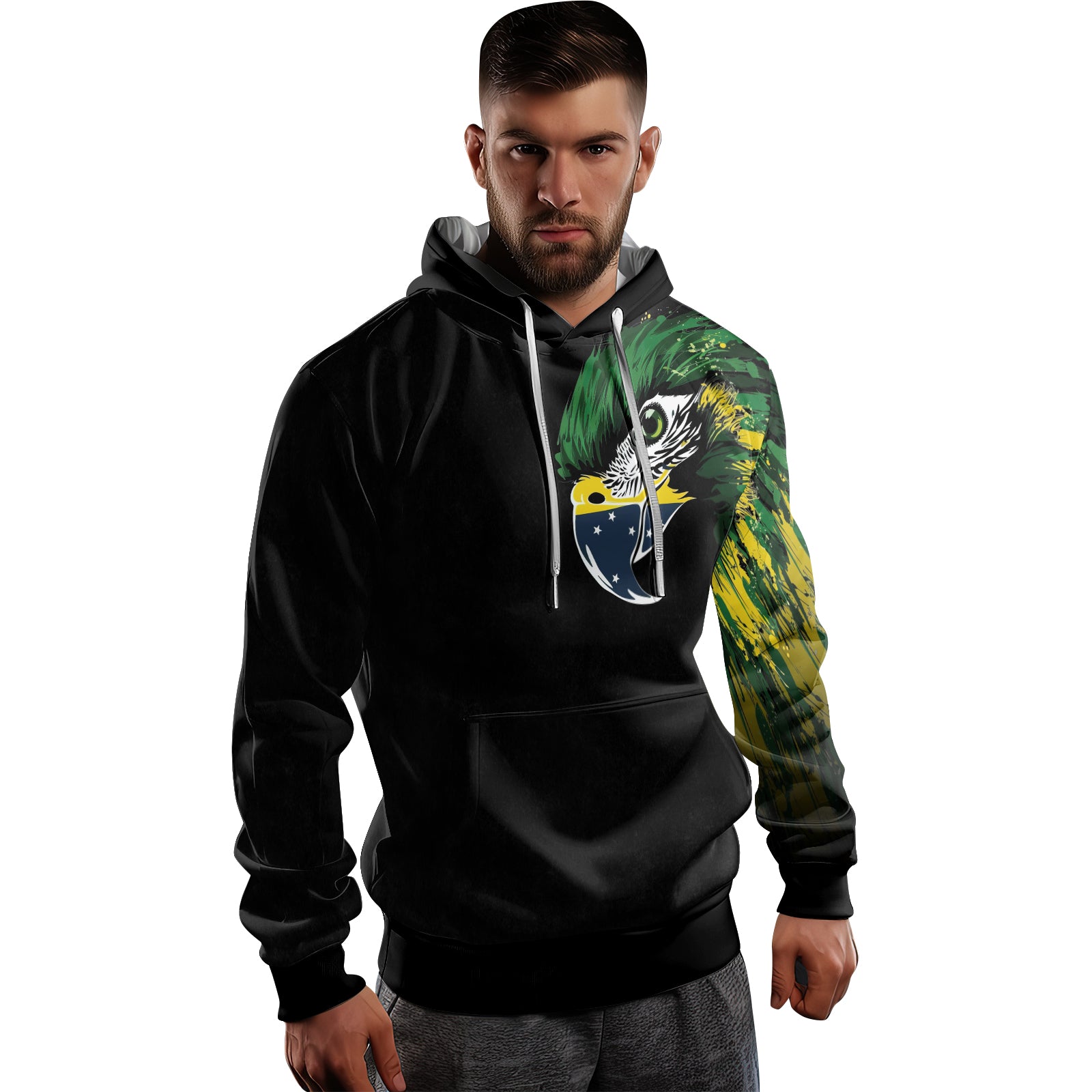 Rashninja Bird Warrior with Brazil Flag AOP Hoodie |Brazil Flag Hoodie