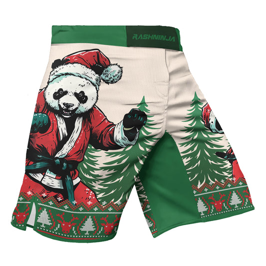 Rashninja Green Christmas Panda Kung Fu Men's Fight Shorts