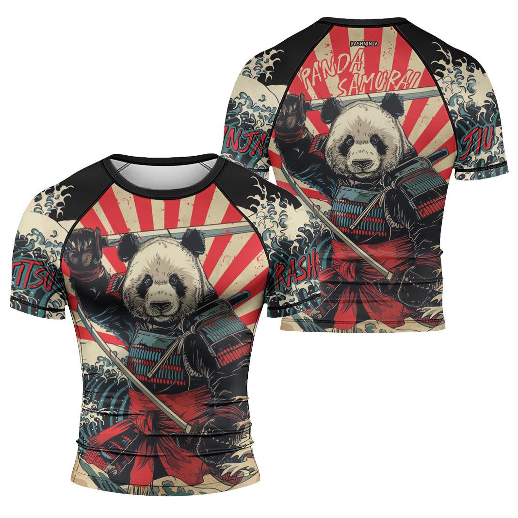 Rashninja Panda Samurai Men's Short Sleeve Rash Guard | Fight Shirt