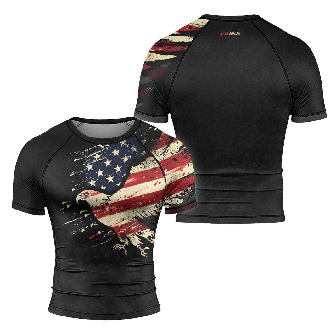 Rashninja Eagle American Flag Men's Short Sleeve Rash Guard |Fightwear