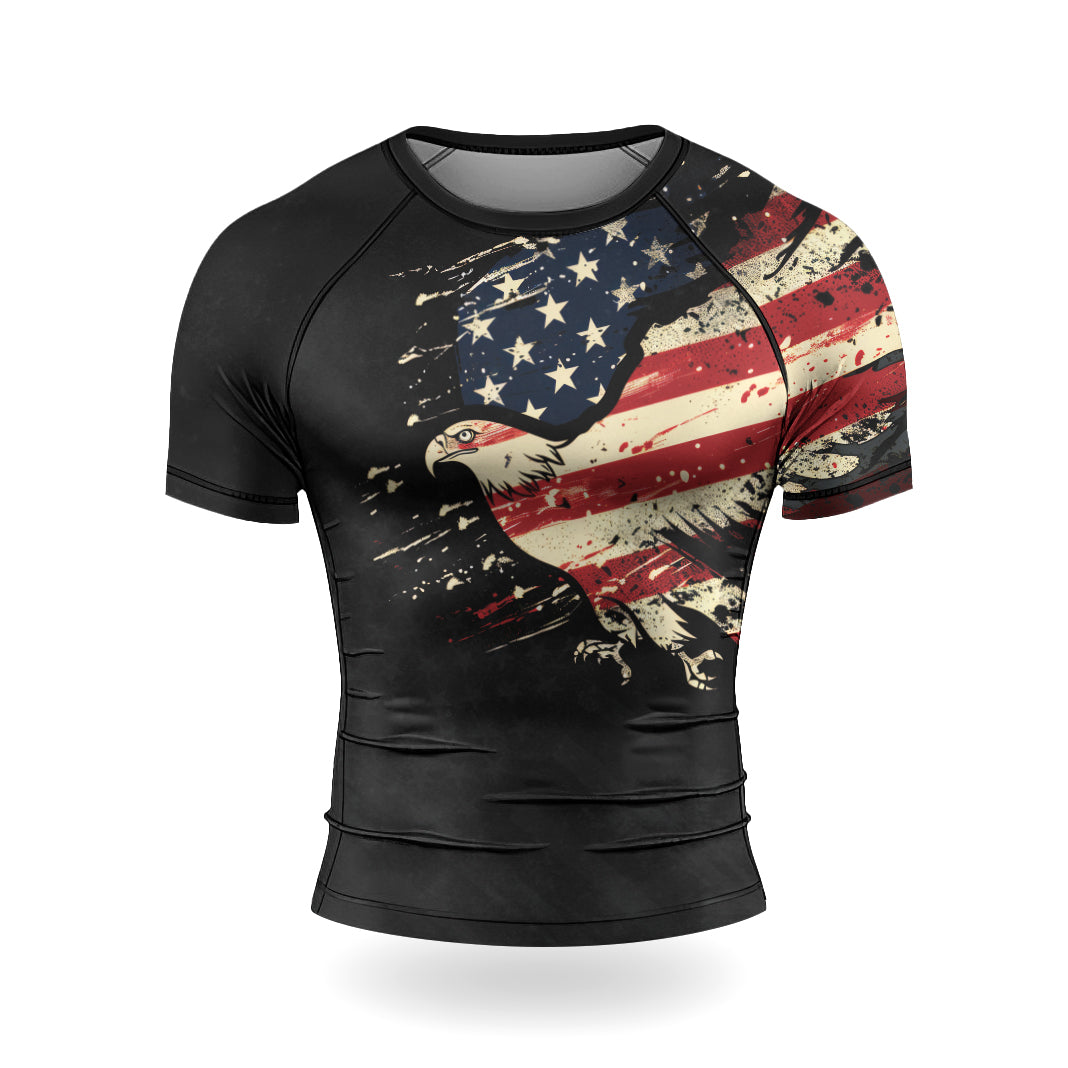 Rashninja Eagle American Flag Men's Short Sleeve Rash Guard |Fightwear