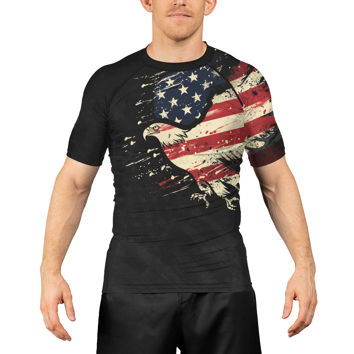 Rashninja Eagle American Flag Men's Short Sleeve Rash Guard |Fightwear