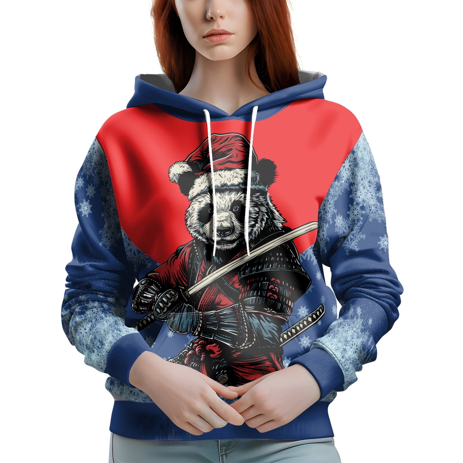 Rashninja Blue Samurai Christmas Panda AOP Hoodie