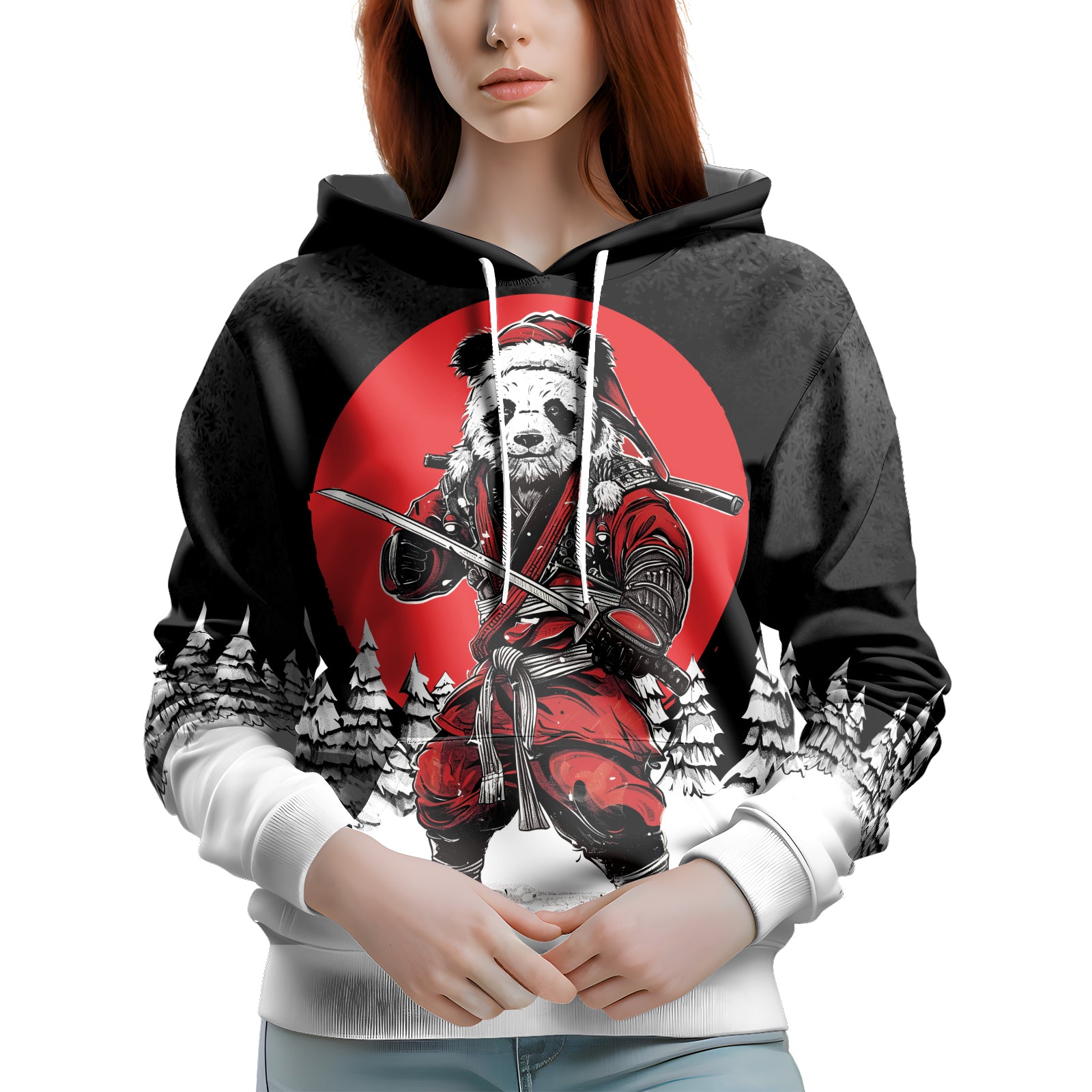 Rashninja Black Samurai Christmas Panda AOP Hoodie