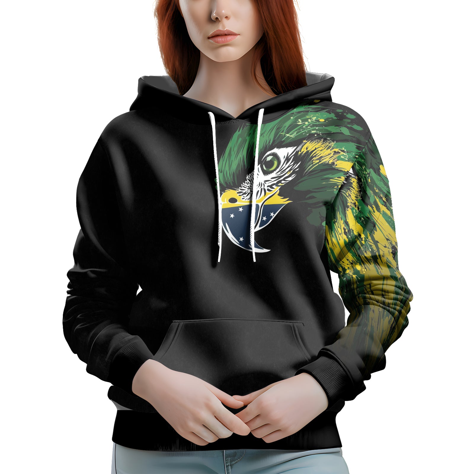 Rashninja Bird Warrior with Brazil Flag AOP Hoodie |Brazil Flag Hoodie