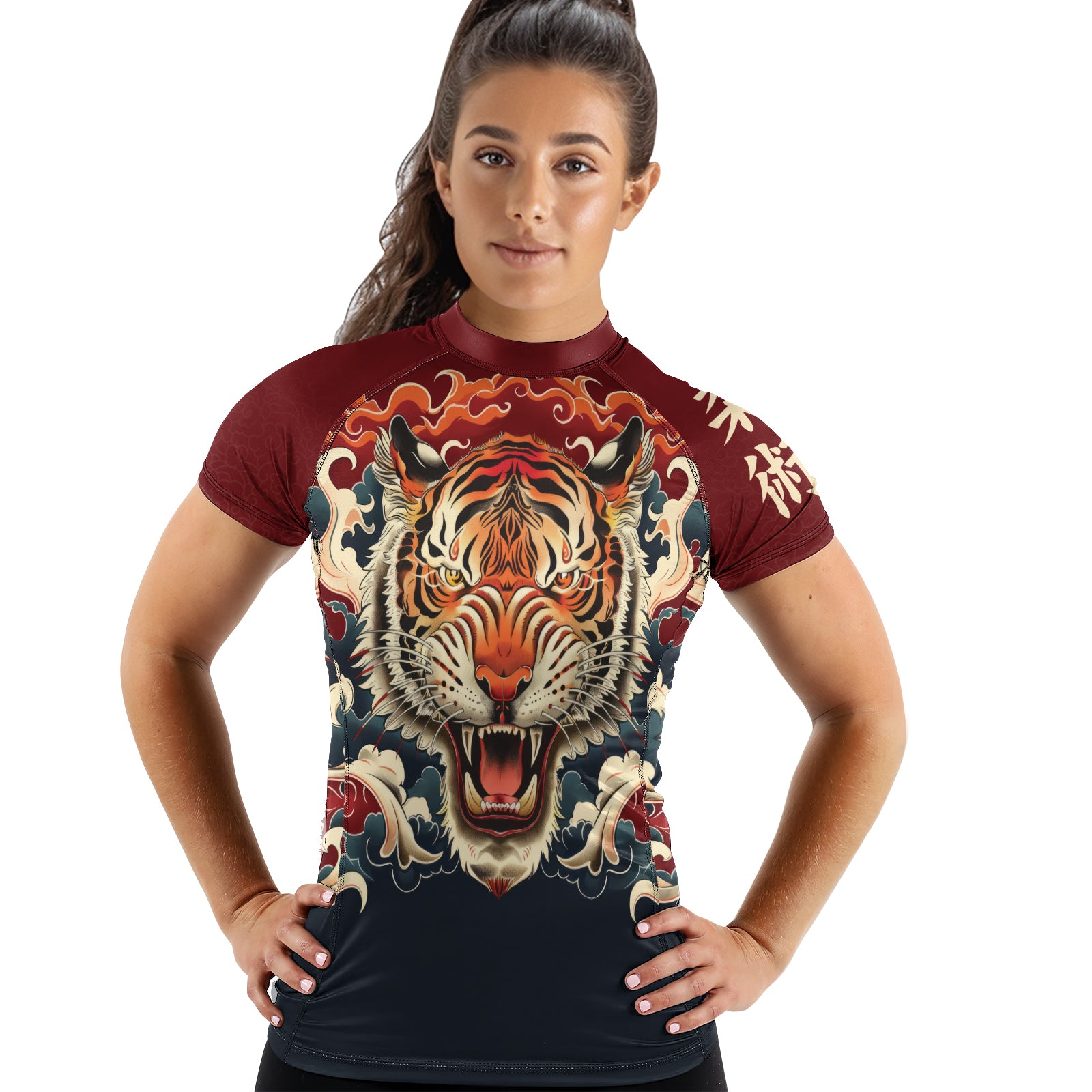Rashninja Tiger Cloud Black Red Women's Short Sleeve Rash Guard